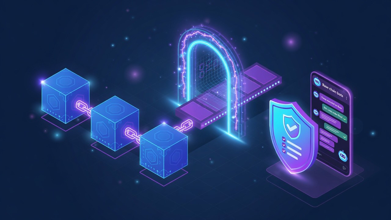 Base chain abstract blocks with Telegram checklist motif
