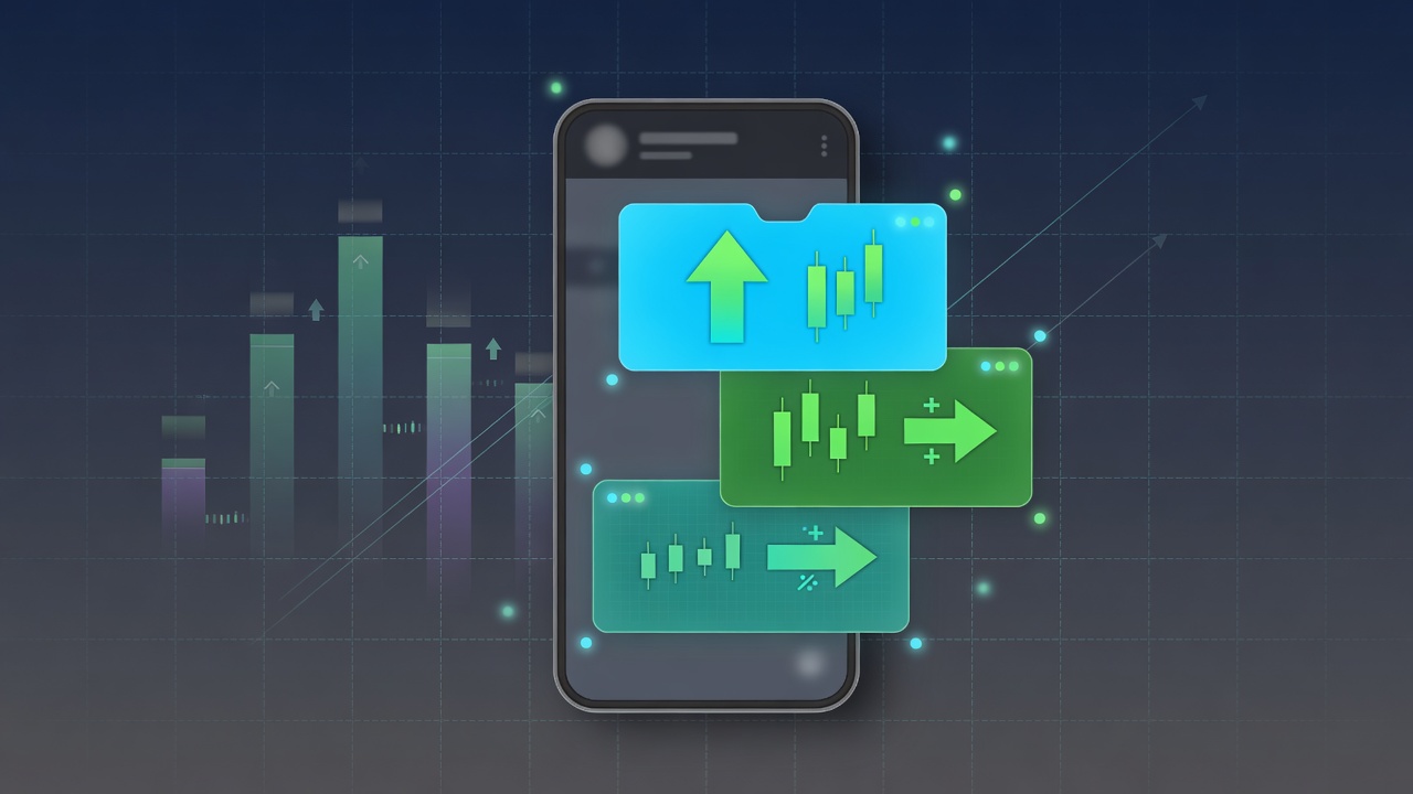 Phone showing Telegram-style crypto signal alerts and ranking bars for shortlisting signal rooms