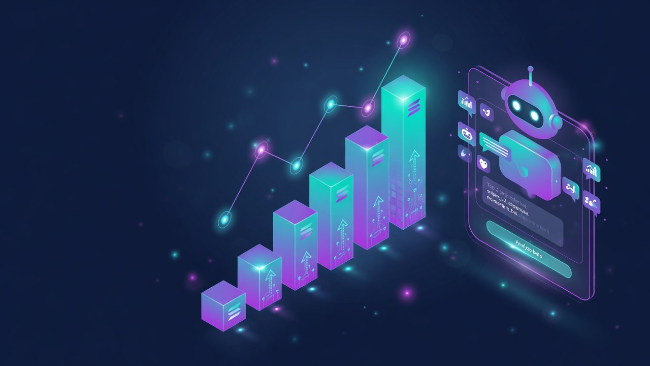 Solana-themed abstract nodes with Telegram ranking motif