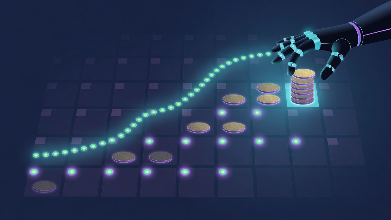 Scheduled buy dots and accumulation curve for Telegram DCA bots