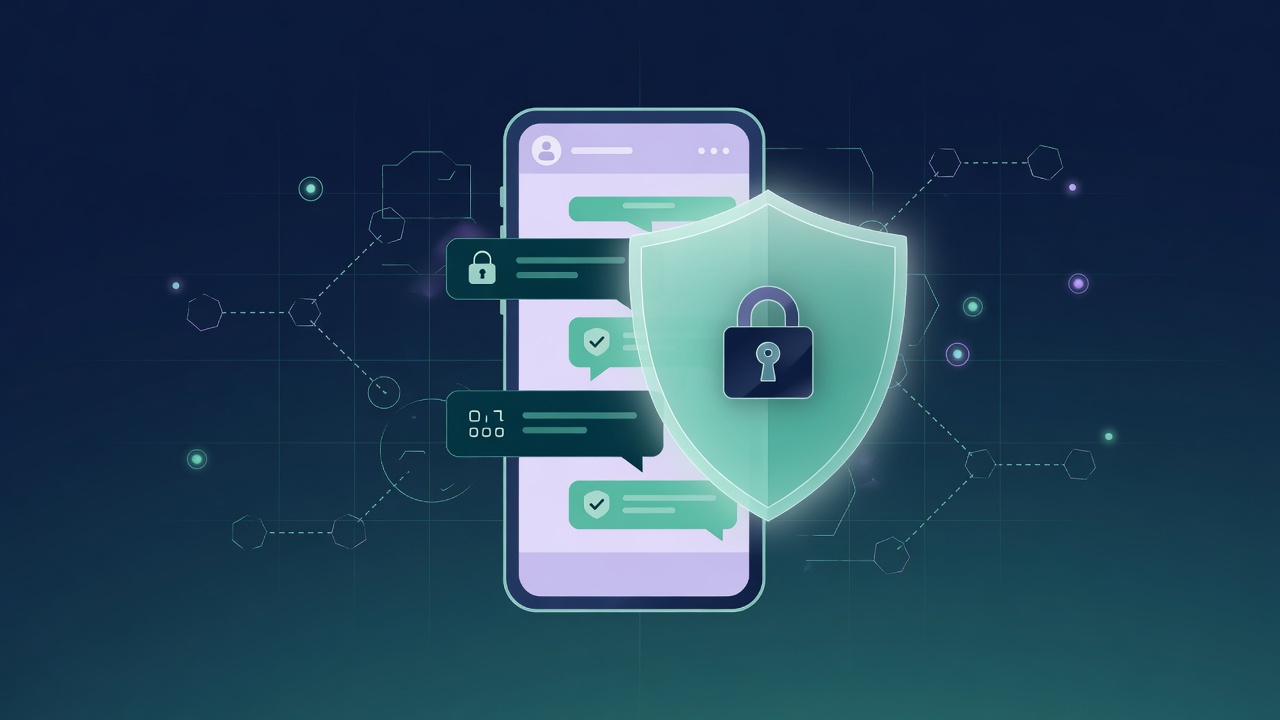 Shield over a chat interface symbolizing Telegram account security against hackers
