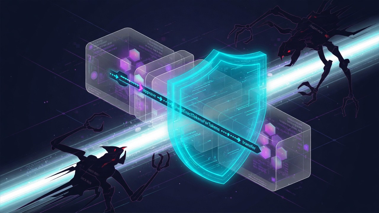 Shielded swap path illustration for MEV protection on trading bots