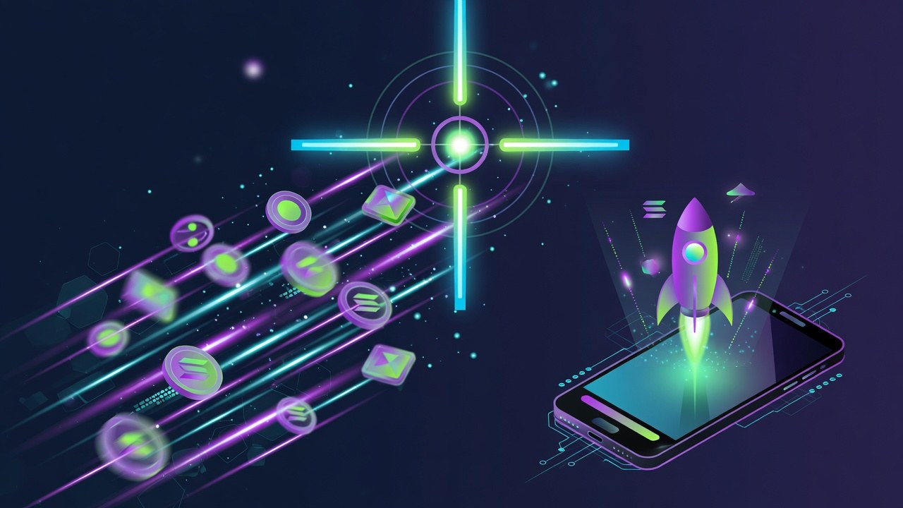 Abstract sniper crosshair and speed tokens for Solana Telegram sniper bots