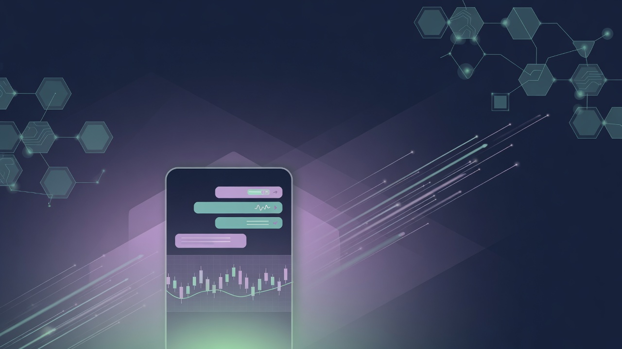 Abstract Solana network nodes and Telegram chat trading interface for a solana trading bot guide