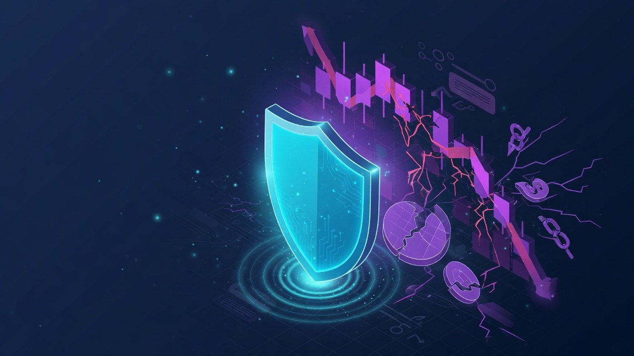 Shield blocking a collapsing token chart motif