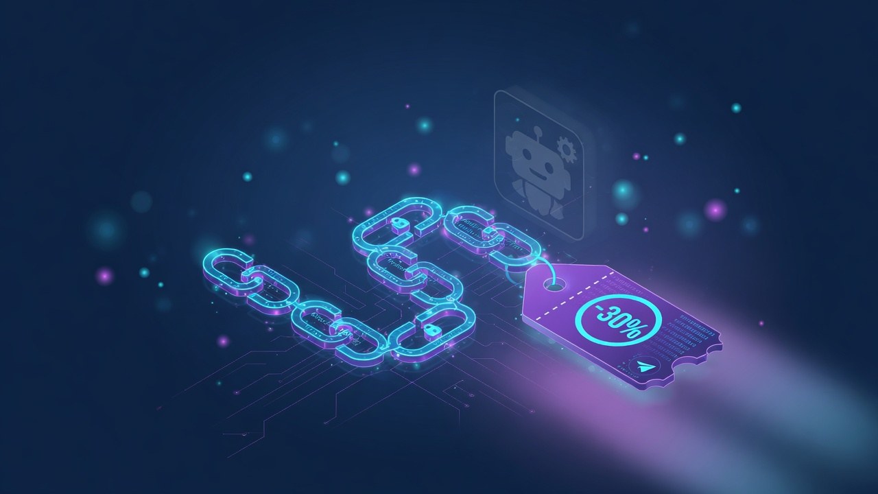 Referral link chain and discount tag abstract motif