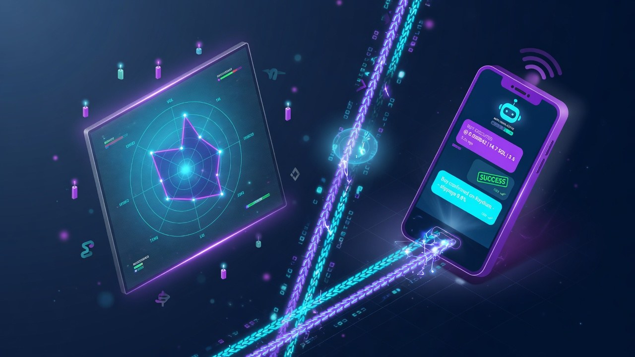 Split view chart radar and chat execution motif
