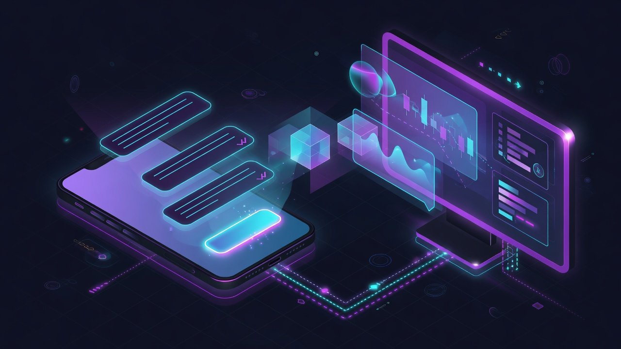Split scene of Telegram chat execution and web trading terminal charts