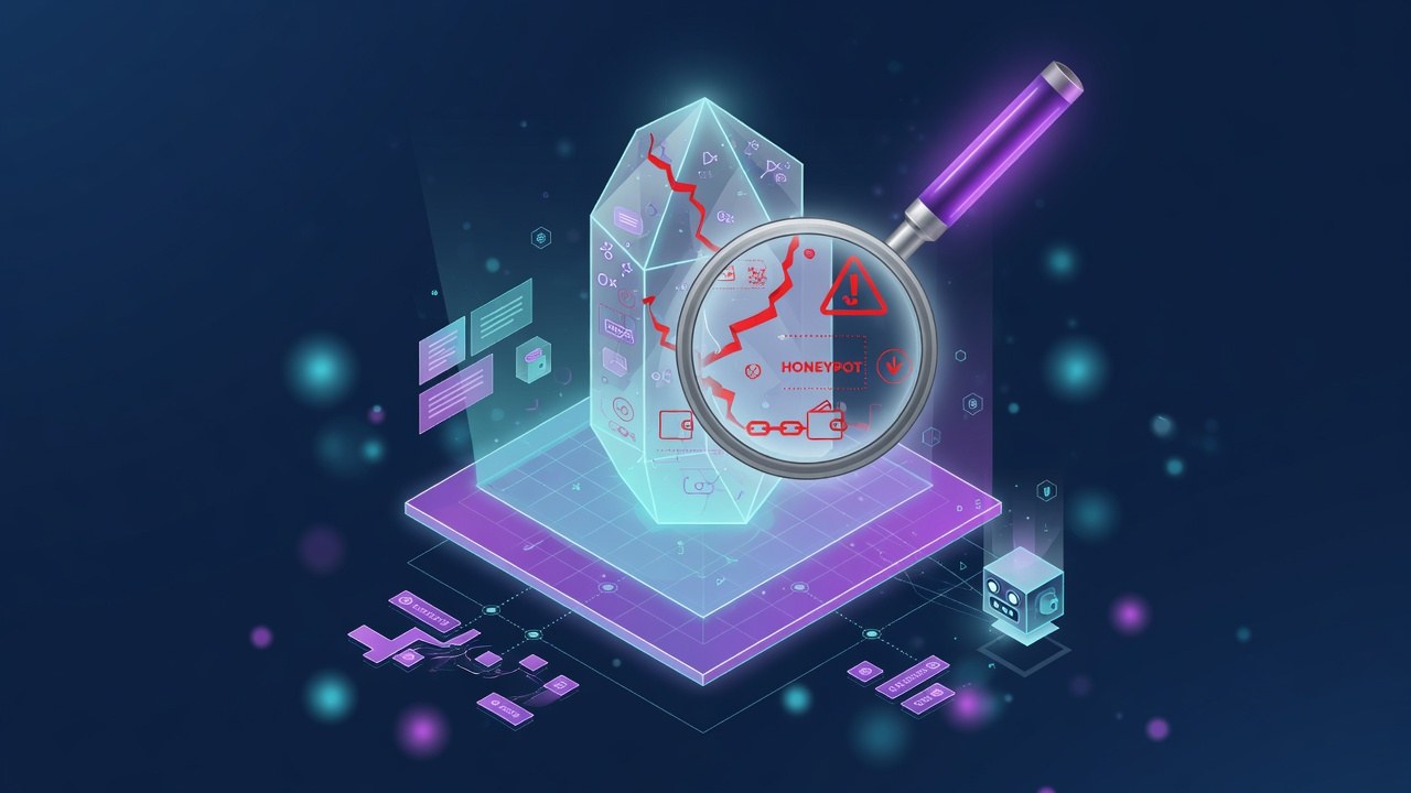 Magnifying glass over token contract code motif