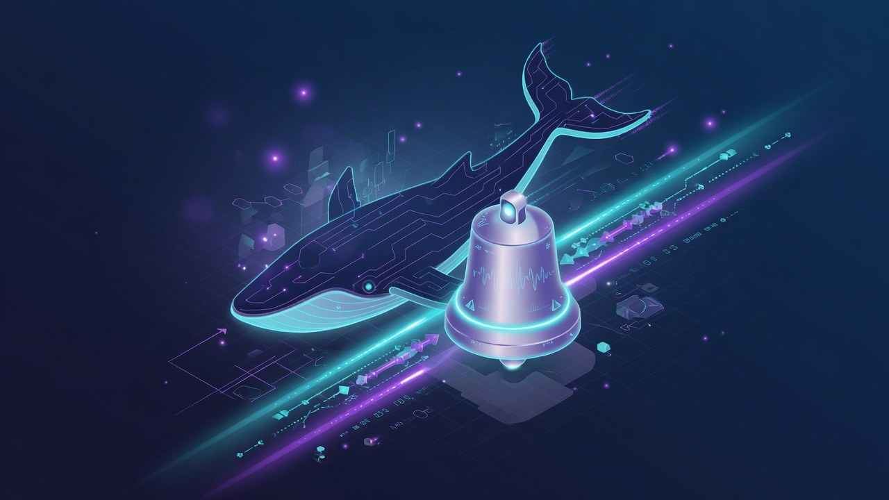 Whale silhouette and alert bell abstract motif