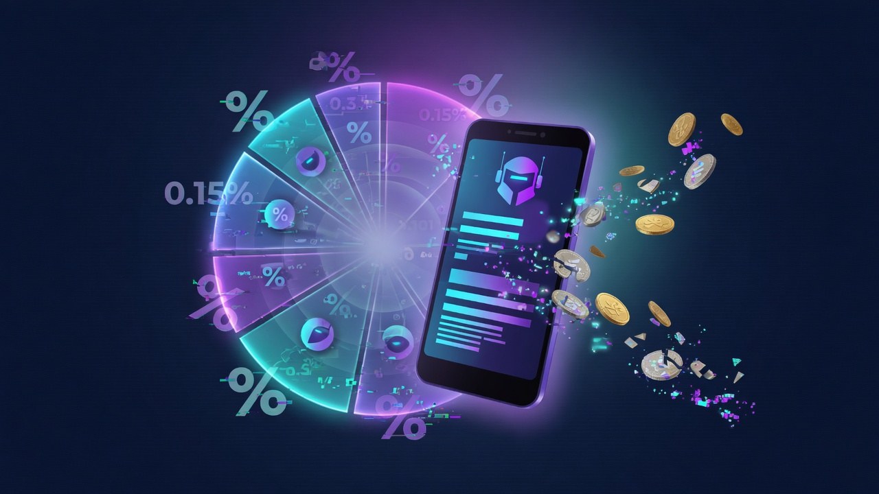 Abstract fee layers and coins illustrating Telegram trading bot costs